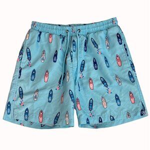 Club Room Mens Swim Trunks Sz S Aqua Blue Surfboards Elastic Drawstring Unlined